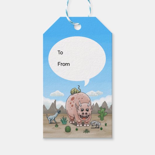 Fantasie dinosaurus verjaardag cadeaulabel (Voorkant)