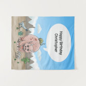 Fantasie dinosaurus verjaardag wandkleed (Voorkant (horizontaal))