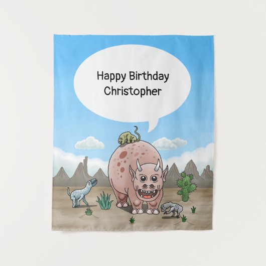 Fantasie dinosaurus verjaardag wandkleed (Voorkant)