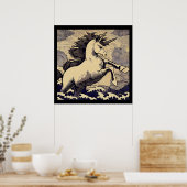 Fantasie Eenhoorn - Houtsnede 1 Poster (Keuken)