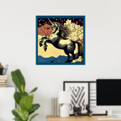 Fantasie Eenhoorn - Houtsnede 4 Poster (Thuiskantoor)