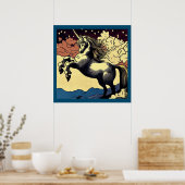 Fantasie Eenhoorn - Houtsnede 4 Poster (Keuken)