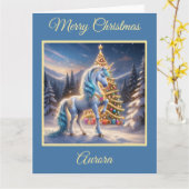 Fantasie Eenhoorn in een Kerstmis Winter Wonderlan Kaart (Gele Bloem)