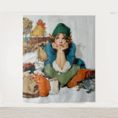 Fantasie-elf tussen cadeautasjes wandkleed (Voorkant)