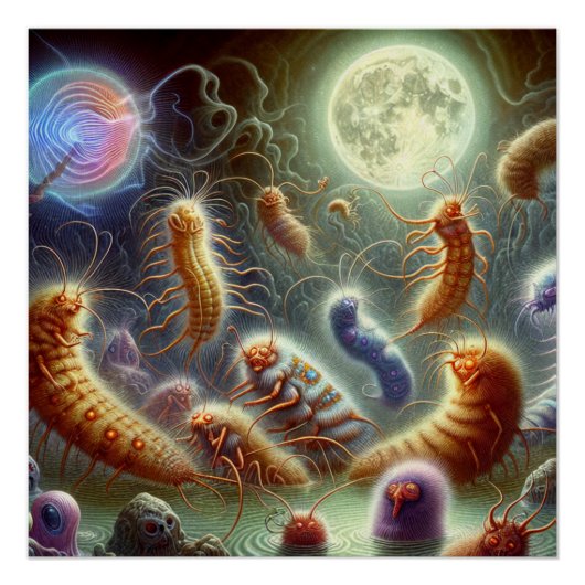 Fantasie EMF Parasieten Party Op Volle Maan Kunst Perfect Poster (Voorkant)