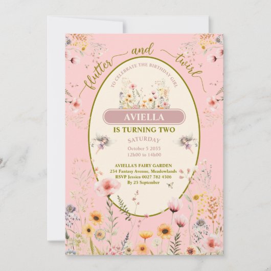 Fantasie fee wilde bloem meisjes roze Uitnodiging (Voorkant)