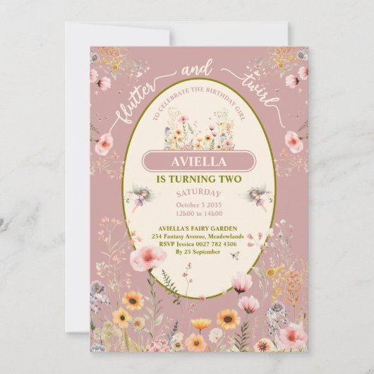 Fantasie fee wilde bloem meisjes roze Uitnodiging (Voorkant)