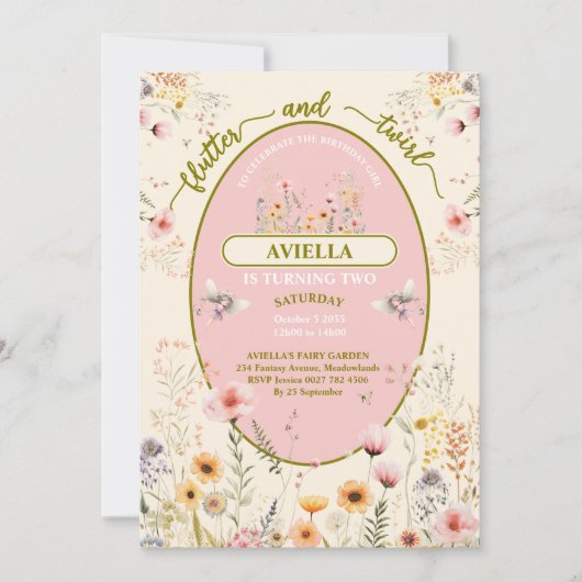 Fantasie fee wilde bloem meisjes roze Uitnodiging (Voorkant)