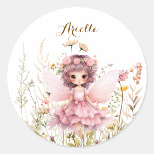Fantasie Fee wildflower pastel Ronde Sticker