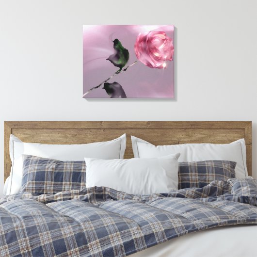 Fantasie Glazig Roze Rose Bloemen Ingepakt Canvas (Insitu (Slaapkamer))