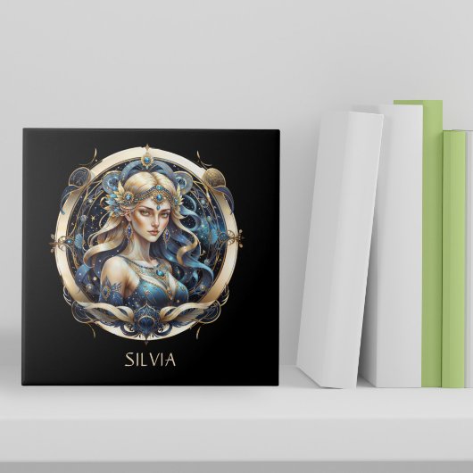 Fantasie Goud Blauw Hemelse Dierenriem Zonneteken  Tegeltje