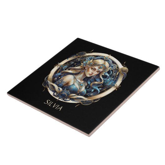 Fantasie Goud Blauw Hemelse Dierenriem Zonneteken  Tegeltje (Zijkant)