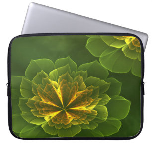 Fantasie Groene Gele Fractale Bloemen Laptop Sleeve