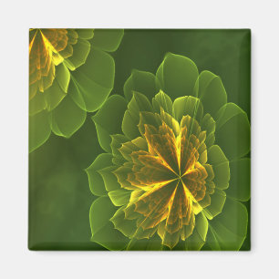 Fantasie Groene Gele Fractale Bloemen Magneet