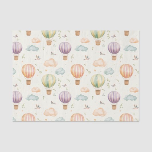 Fantasie Hete Luchtballon Patroon Waterverf Design Tissuepapier (Voorkant)