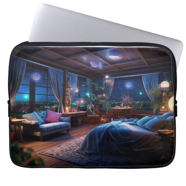 Fantasie kamer in de nacht laptop sleeve (Voorkant)