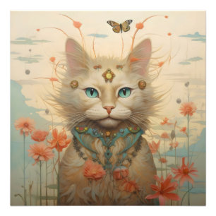 Fantasie Kat Bloemen Foto Afdruk