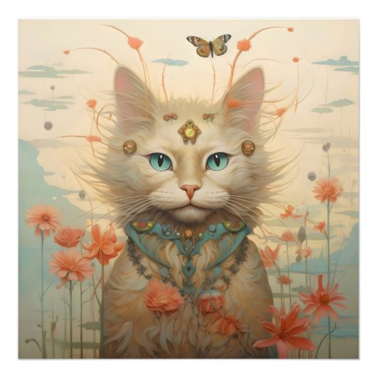 Fantasie Kat Bloemen Foto Afdruk (Voorkant)