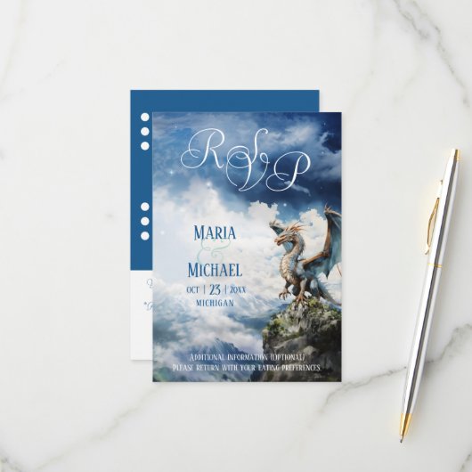 Fantasie Keltische Dragon RSVP-kaart RSVP Kaartje (Voorkant / Achterkant in situ)