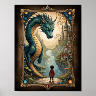 Fantasie kind en draak poster