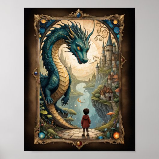 Fantasie kind en draak poster (Voorkant)