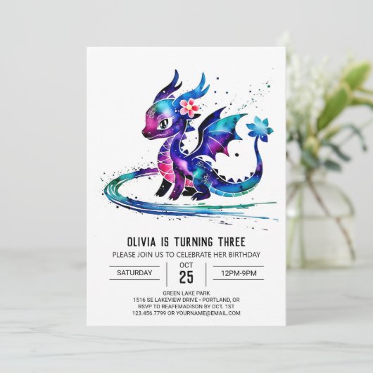 Fantasie Kleurrijke Dragon Digitale Meisje Verjaar Kaart (Staand voorkant)