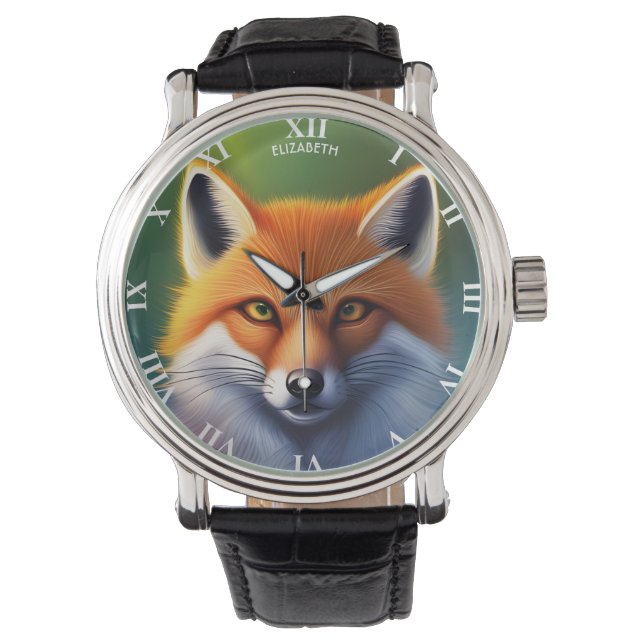 Fantasie Kleurrijke Fox Art Deco stijl Horloge (Voorkant)