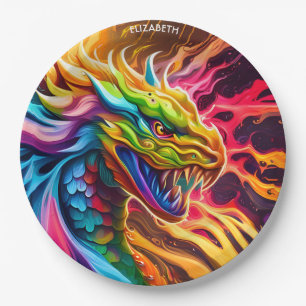 Fantasie Kleurrijke Mythe Vivid Dragon. Papieren Bordje