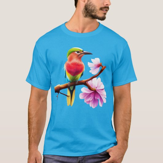 Fantasie Kleurrijke Roller Bird Cherry Blossom T-shirt (Voorkant)
