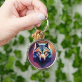 Fantasie Kleurrijke Wolf Art Deco Stijl Sleutelhanger (Hand)