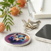 Fantasie Kleurrijke Wolf Art Deco Stijl Sleutelhanger (Zijkant)