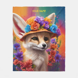 Fantasie Leuke Fennec Fox Bloemen Fleece Deken