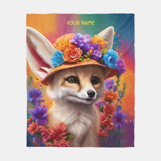 Fantasie Leuke Fennec Fox Bloemen Fleece Deken (Voorkant)