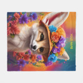 Fantasie Leuke Fennec Fox Bloemen Fleece Deken (Voorkant (Horizontaal))