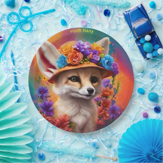 Fantasie Leuke Fennec Fox Bloemen Papieren Bordje (Feest)
