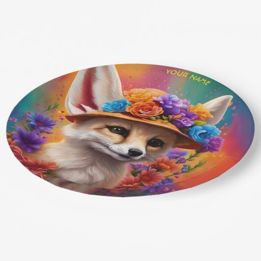 Fantasie Leuke Fennec Fox Bloemen Papieren Bordje (Gekanteld)