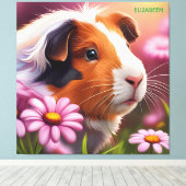 Fantasie Leuke Guinee Varken Bloemen Canvas Afdruk (Insitu (Houten vloer))