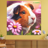 Fantasie Leuke Guinee Varken Bloemen Canvas Afdruk (Insitu (Woonkamer))