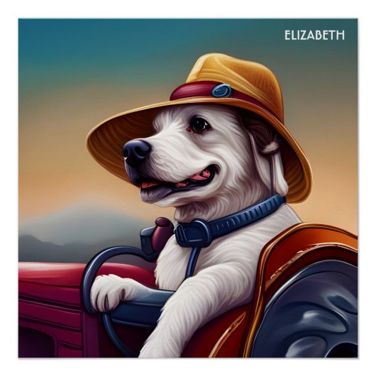 Fantasie Leuke Hond Driving Tractor Perfect Poster (Voorkant)