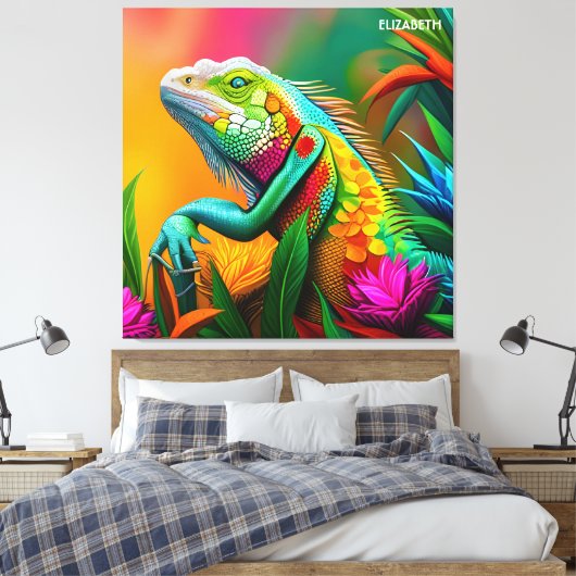 Fantasie Leuke Iguana Art Deco Stijl Canvas Afdruk (Insitu (Slaapkamer))