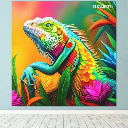 Fantasie Leuke Iguana Art Deco Stijl Canvas Afdruk (Insitu (Houten vloer))