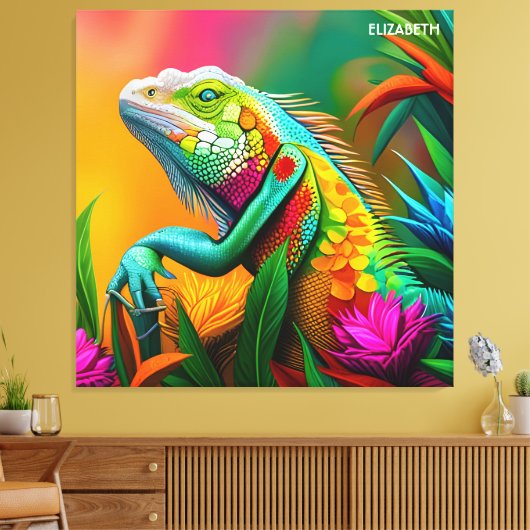 Fantasie Leuke Iguana Art Deco Stijl Canvas Afdruk (Insitu (Woonkamer))