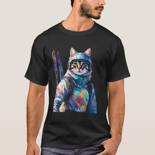 Fantasie Leuke Kat Alpine ski's T-shirt (Voorkant)