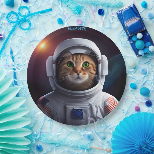 Fantasie Leuke Kat In Astronaut Spacesuit Papieren Bordje (Feest)