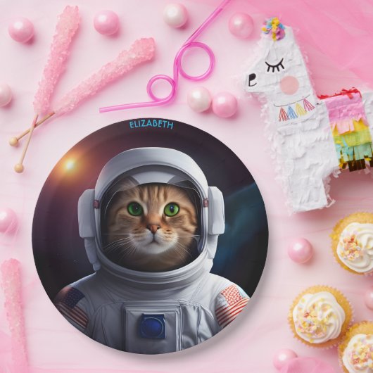 Fantasie Leuke Kat In Astronaut Spacesuit Papieren Bordje (Feest)