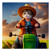 Fantasie Leuke Kat Rijden Tractor Perfect Poster (Voorkant)