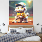 Fantasie Leuke Kat Softbal Uniform Canvas Afdruk (Insitu (Slaapkamer))