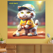 Fantasie Leuke Kat Softbal Uniform Canvas Afdruk (Insitu (Woonkamer))