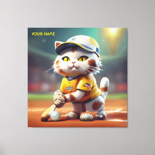 Fantasie Leuke Kat Softbal Uniform Canvas Afdruk