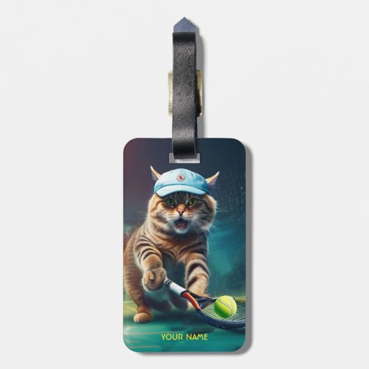 Fantasie Leuke Kat Spelen Tennis Bagagelabel (Achterkant verticaal)